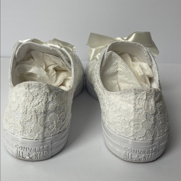 Converse‎ Women's Bridal Wedding Cream Lace Ribbon White Sneakers 8.5 - Picture 3 of 14